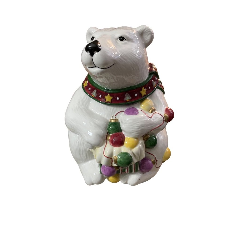 JC Penny Polar Bear Christmas Lights Cookie Jar 11"